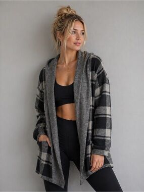 Dex Gray and Black Knit Hooded Cardigan